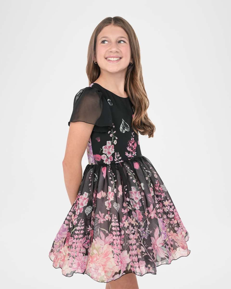Girl's Hailey Floral-Print Chiffon Dress, Size 7-16